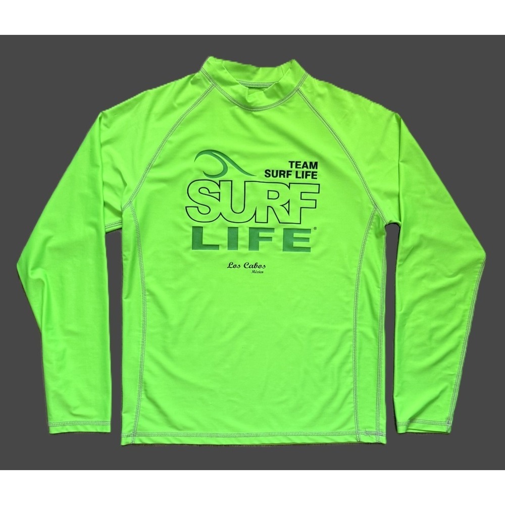 Team Surf Life Men's L Neon Green Long Sleeve Surf Swim Water Sports Shirt